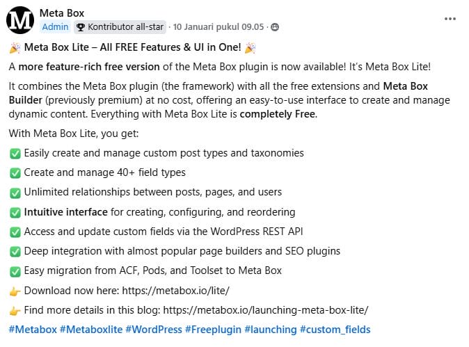 Meta Box Lite Launching on Official Meta Box Facebook Group